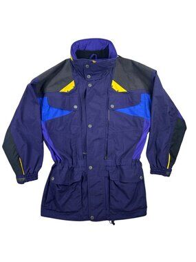 Vtg 90s Nordica Ski Jacket Sz XL Purple Colorblock Winter Coat Zip Pockets Retro